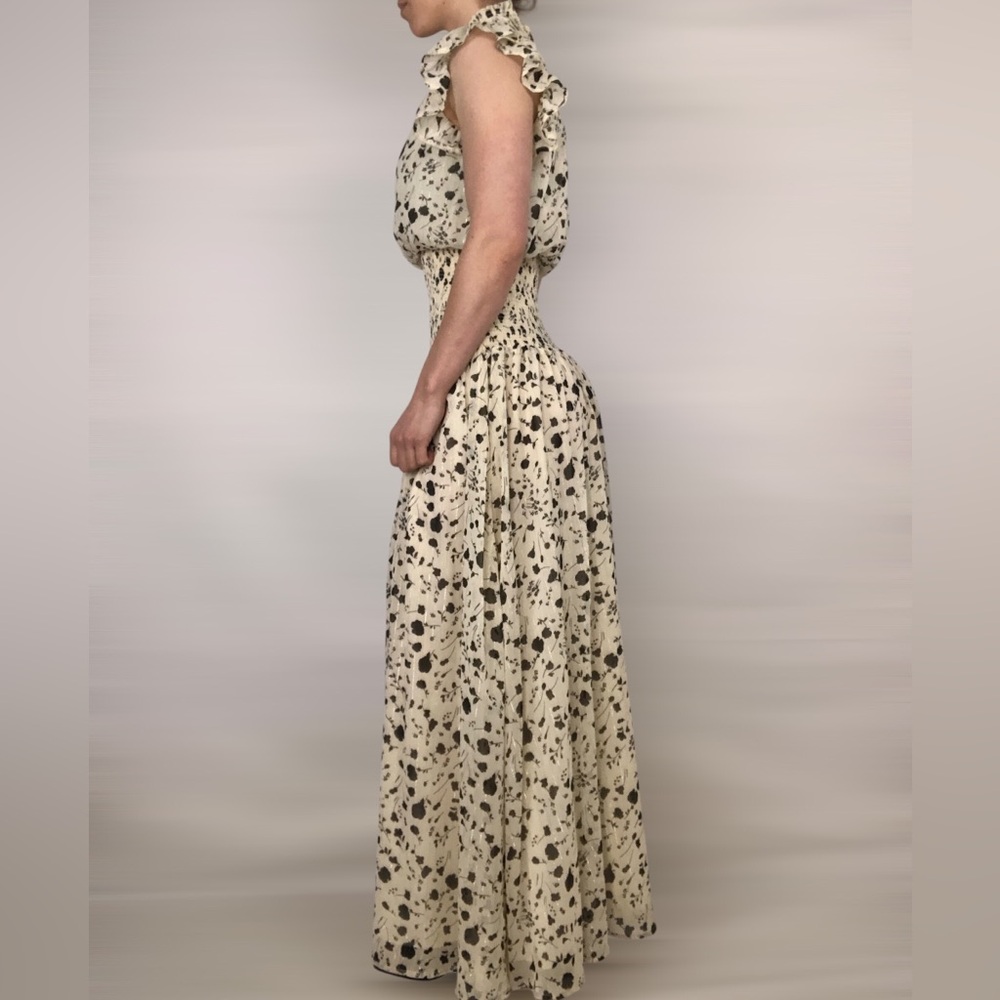 NWT Lulus Sweet Shimmer Cream Floral Print Smocked Maxi Dress Small - Picture 4 of 8
